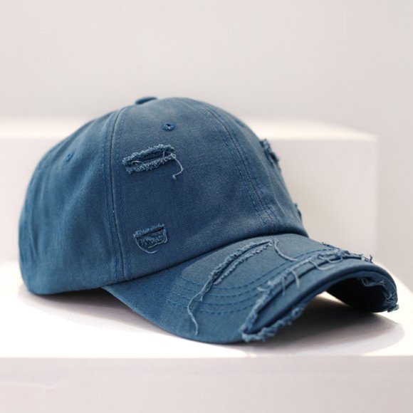 Blue Distressed‎ Baseball Ball Cap Hat Dad Solid Blank, Plain Men Women Cotton - Picture 1 of 3
